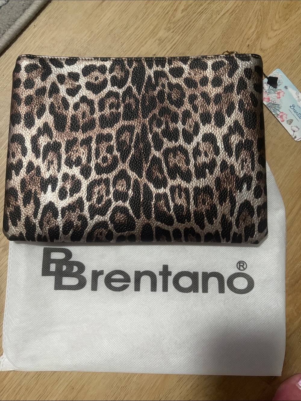 Brentano Leopard-Print Metallic Clutch - Brown